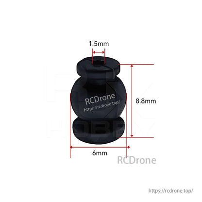 RJX 50pcs 1.5x6x8mm / 1.5x6x8.8mm Damping Ball, Black rubber damping ball with 1.5mm slot, 6mm width and 8.8mm height measurement markings