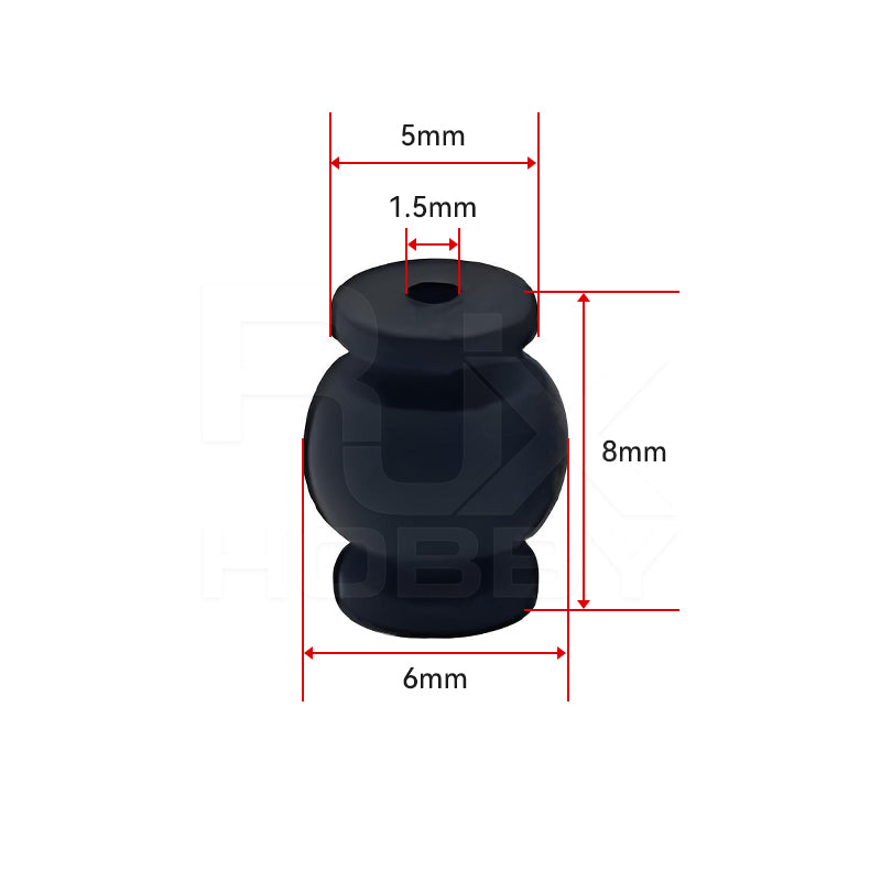 RJX 50pcs 1.5x6x8mm / 1.5x6x8.8mm Damping Ball, RJX black rubber damping ball with 1.5mm center hole, 6mm base diameter and 8mm height dimensions
