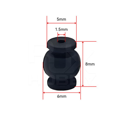 RJX 50pcs 1.5x6x8mm / 1.5x6x8.8mm Damping Ball, RJX black rubber damping ball with 1.5mm center hole, 6mm base diameter and 8mm height dimensions