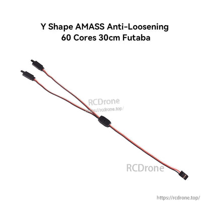 Y-shaped AMASS anti-loosening servo splitter cable, 30cm lead with Futaba/JR-style 3-pin connectors