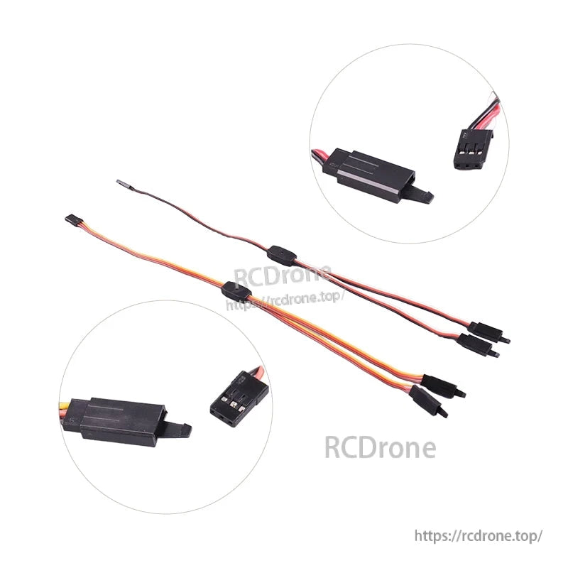Y-shaped RC servo splitter cable with JR/Futaba-style 3-pin connectors and locking anti-loosening housings