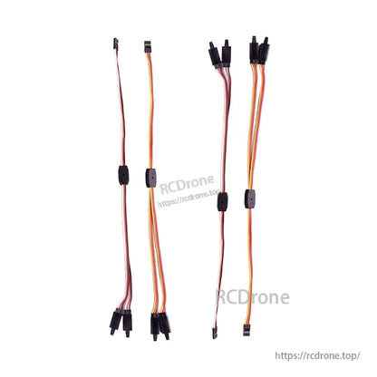 Y-shaped RC servo splitter cables with JR/Futaba-style 3-pin plugs and locking clips, 30cm leads