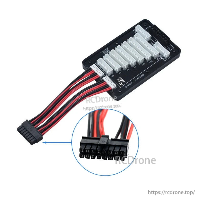 RJX LiPo balance charging board with multiple XH ports and MX3.0 connector extension lead for 6S–12S packs