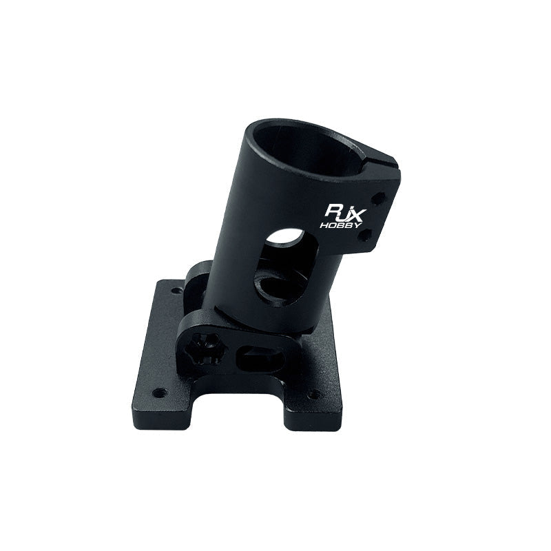 RJX 80° D20mm Landing Gear Fixed Connector, RJX Hobby landing gear fixed connector with black clamp-style tube mount and flat base plate
