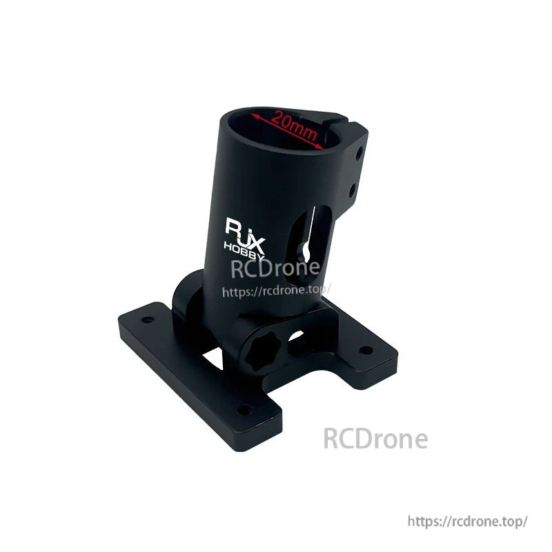 RJX 80° D20mm Landing Gear Fixed Connector, RJX Hobby fixed landing gear connector with 20mm tube clamp and four-hole mounting base, black finish