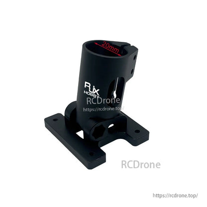 RJX 80° D20mm Landing Gear Fixed Connector, RJX Hobby fixed landing gear connector with 20mm tube clamp and four-hole mounting base, black finish