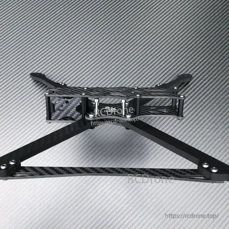RJX A1 carbon fiber FPV drone frame kit with long arms, stacked plates, and standoff-mounted center section
