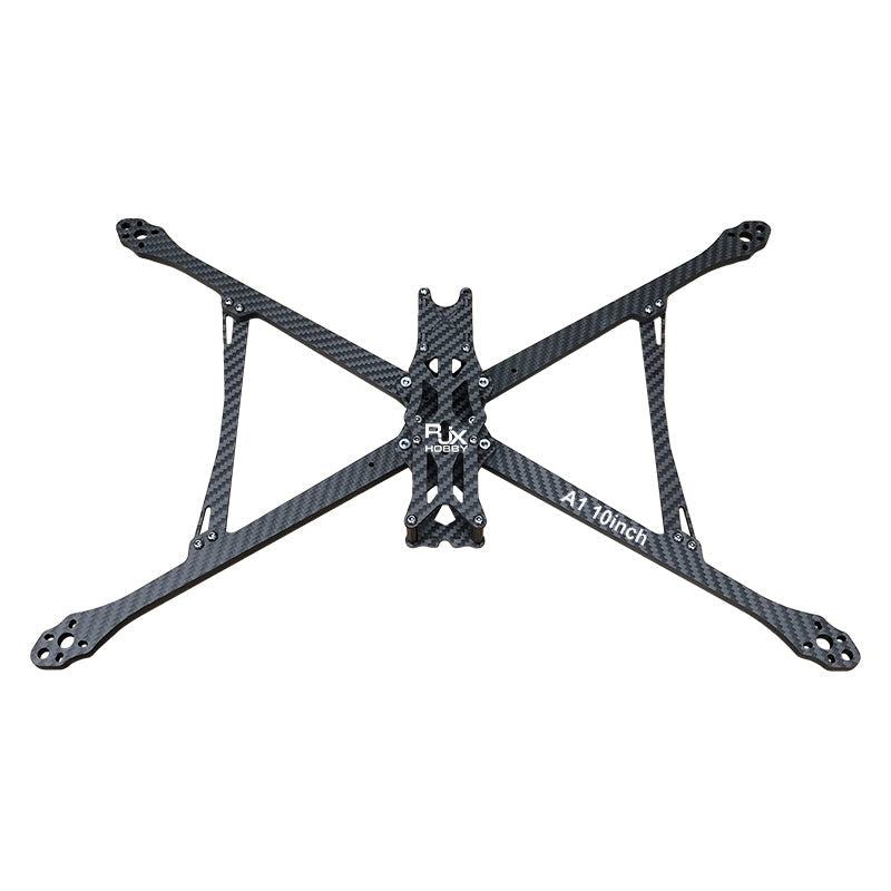 RJX A1 10-inch carbon fiber FPV racing drone frame kit with X-style arms and multiple mounting holes