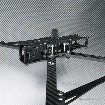 RJX A1 carbon fiber FPV drone frame kit with long arms, stacked top plates, and standoffs