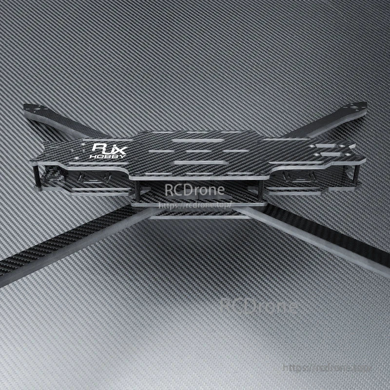 RJX A1 carbon fiber FPV racing drone frame kit with twill matte plates, wide arms, and layered center stack