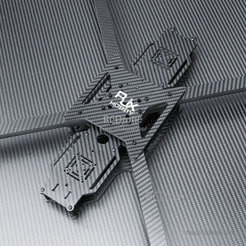 Carbon fiber twill matte FPV racing drone frame kit with X-style arms and RJX logo top plate