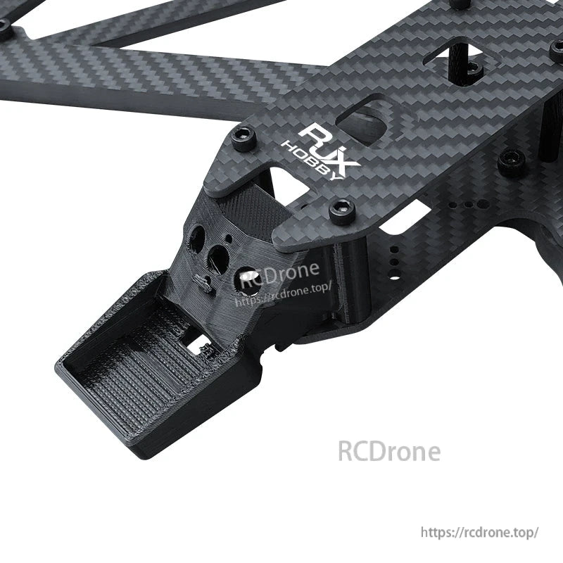 Close-up of RJX A13 13-inch carbon fiber FPV drone frame with RJX Hobby top plate and front mount