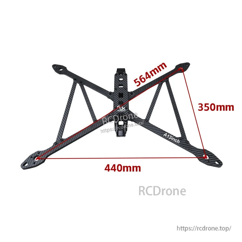 Carbon fiber X-class 13-inch FPV racing drone frame with 564mm wheelbase and 440mm/350mm dimensions