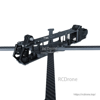 RJX A2 carbon fiber FPV racing drone frame kit with long arms, top plate standoffs, and front camera mount