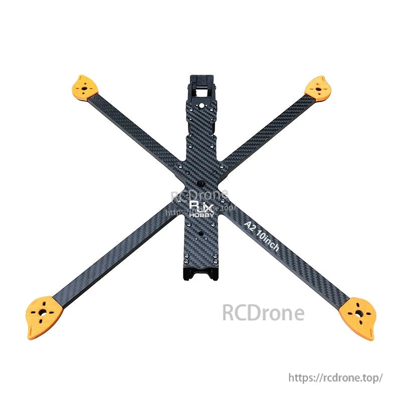 RJX A2 10-inch carbon fiber FPV drone frame kit with X-style arms and orange motor mount plates