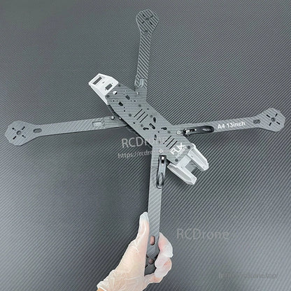 RJX A4 13-inch carbon fiber FPV racing drone frame with four long arms and slotted center plate