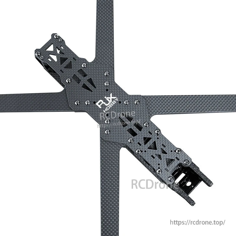RJX A5 carbon fiber FPV racing drone frame kit with X-style arms, center plates, and mounting hardware