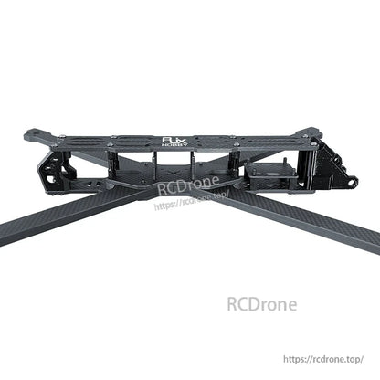 RJX A5 carbon fiber FPV racing drone frame kit with long arms, standoffs, and top plate side view