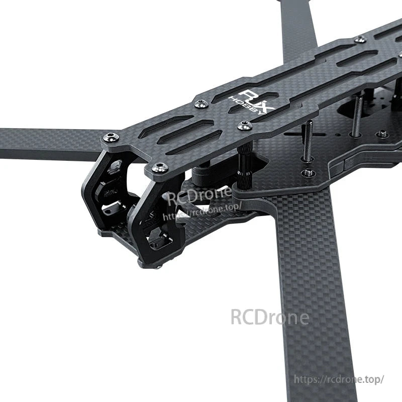RJX A5 10-inch carbon fiber FPV drone frame kit top plate with quad arms, standoffs, and front camera mount