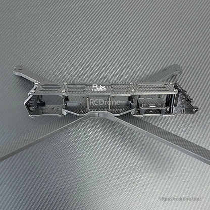 RJX A5 carbon fiber FPV drone frame kit with X-style arms and top plate, black carbon weave finish