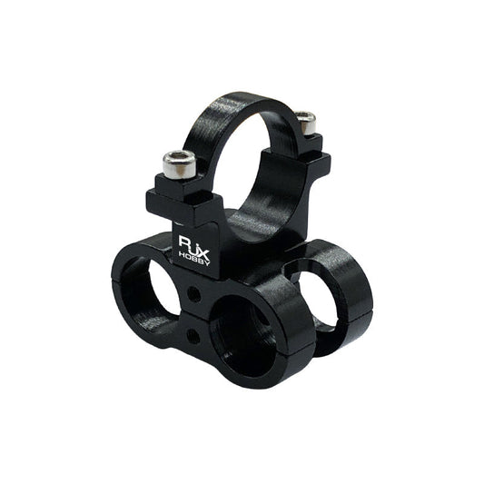 RJX AS150 holder mount clamp in black aluminum with dual connector slots and top ring bracket