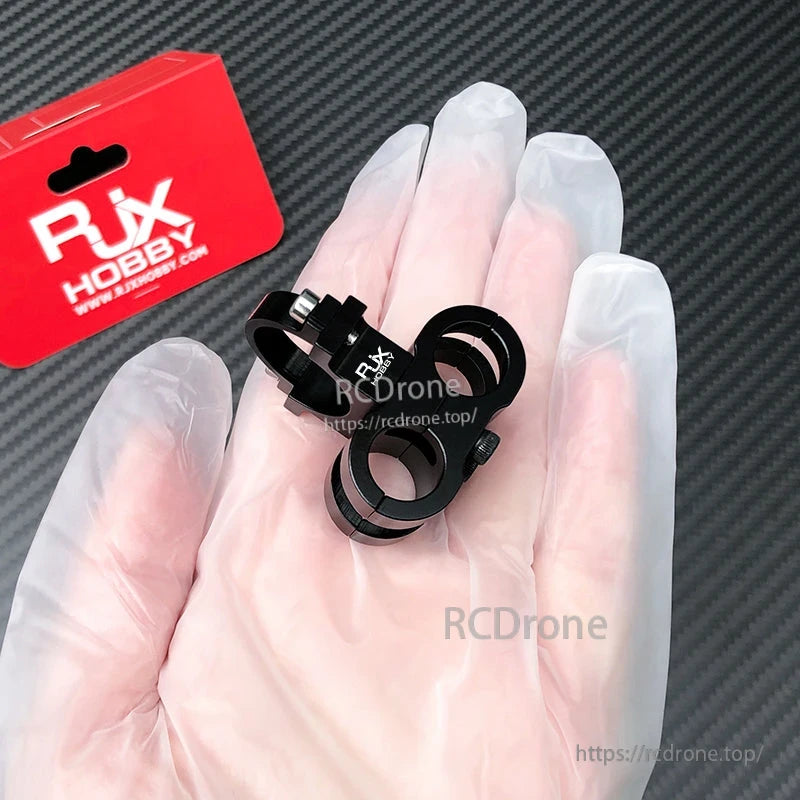 RJX AS150 holder mount clamp in black metal with RJX logo and screw hardware for securing RC connectors