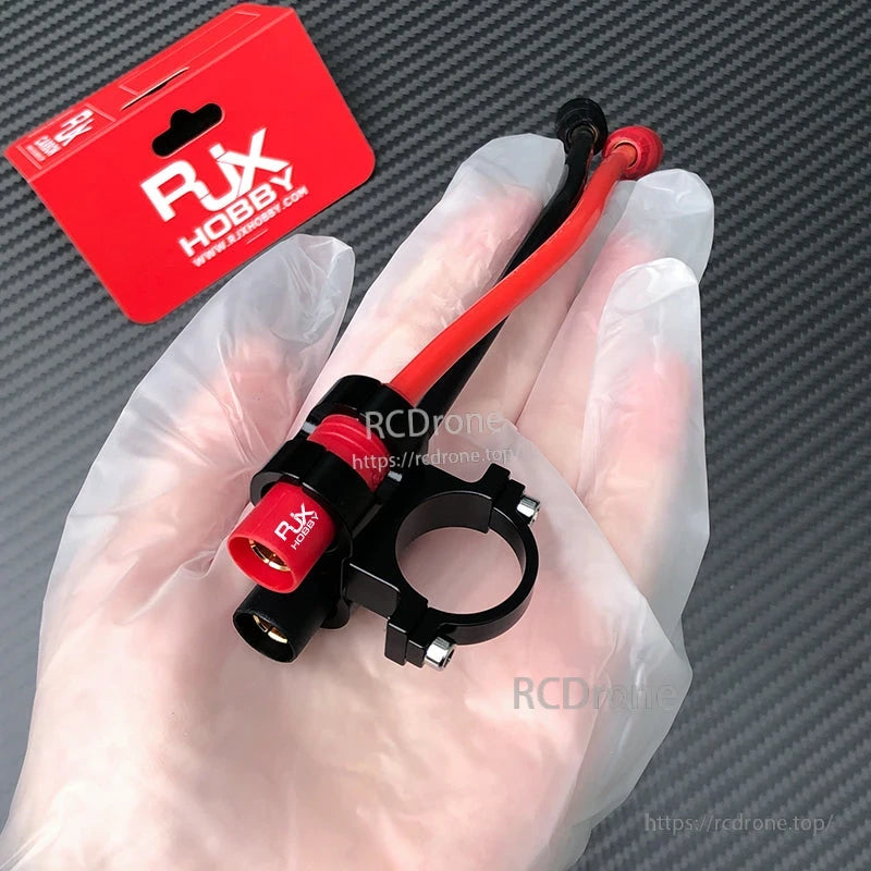 RJX AS150 Holder Mount, RJX Hobby AS150 connector holder mount with clamp bracket and red/black leads for RC power connections