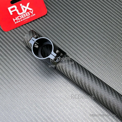 RJX aluminum 30mm-to-30mm tee joint landing gear connector clamp mounted on carbon fiber tubes