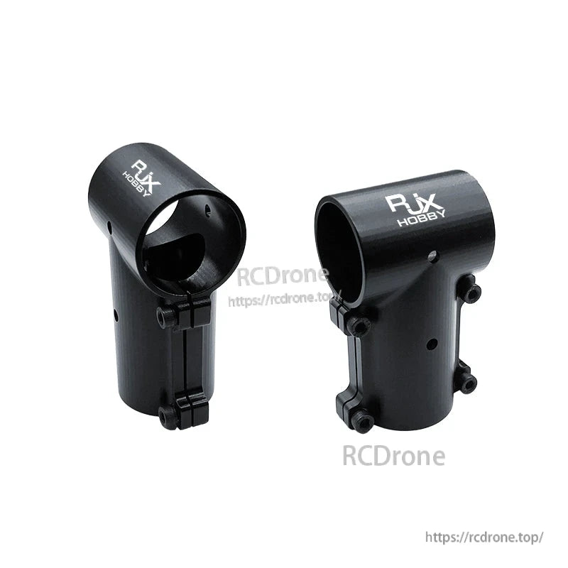 RJX Hobby black aluminum 30mm tee joint landing gear connector clamp with split design and bolts