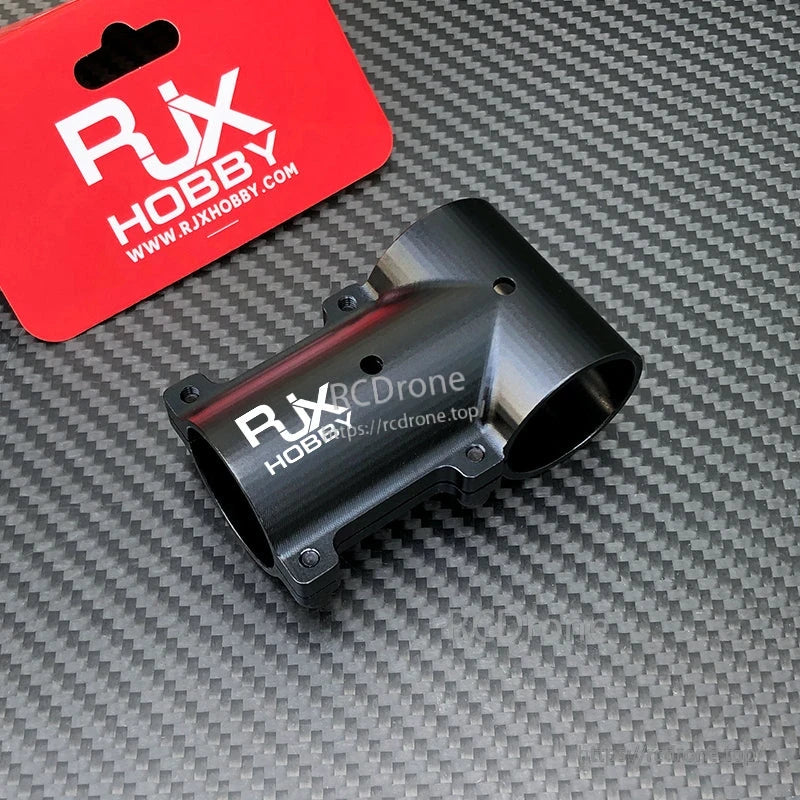 RJX Hobby aluminum tee joint clamp connector for 30mm tubes, black anodized with bolt holes for RC drone landing gear