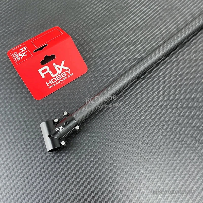 RJX Hobby aluminum tee joint clamp connector attached to a carbon fiber tube for RC drone landing gear