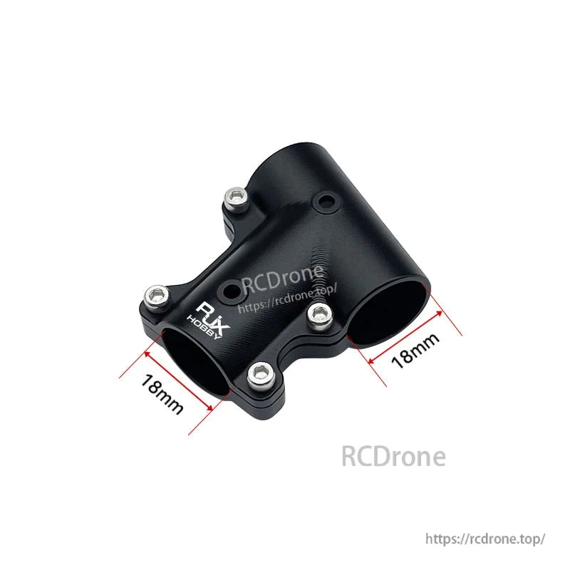 RJX aluminum tee joint landing gear connector adapter with 18mm tube clamps and four bolts