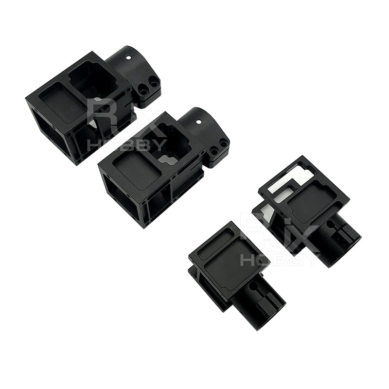 Set of four RJX aluminum alloy center plate mount holders in black with bolt holes and recessed cutouts