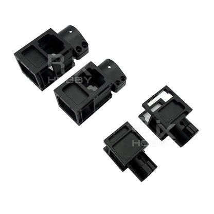 Set of four RJX aluminum alloy center plate mount holders in black with bolt holes and recessed cutouts
