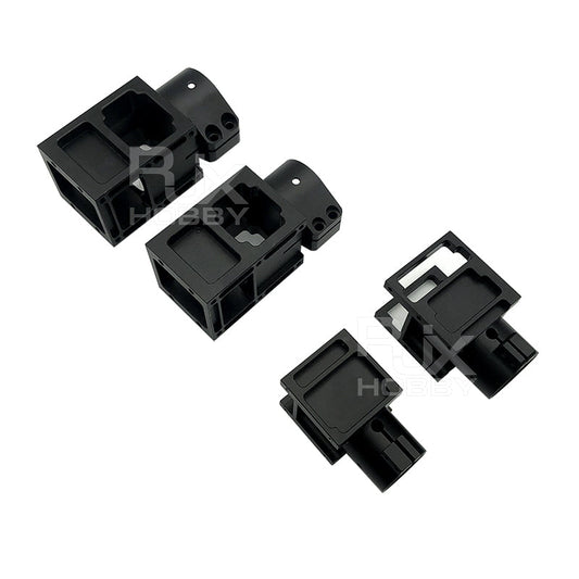 Set of four RJX aluminum alloy center plate mount holders in black with bolt holes and recessed cutouts