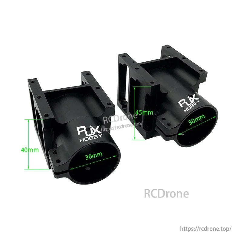 RJX Aluminum Alloy Center Plate Mount Holder, Two RJX Hobby aluminum center plate mount holders with 30mm tube clamps, in 40mm and 45mm height sizes.