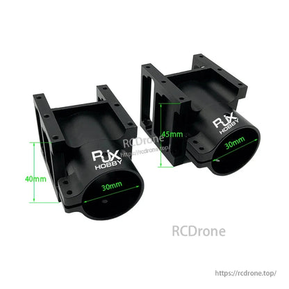 RJX Aluminum Alloy Center Plate Mount Holder, Two RJX Hobby aluminum center plate mount holders with 30mm tube clamps, in 40mm and 45mm height sizes.