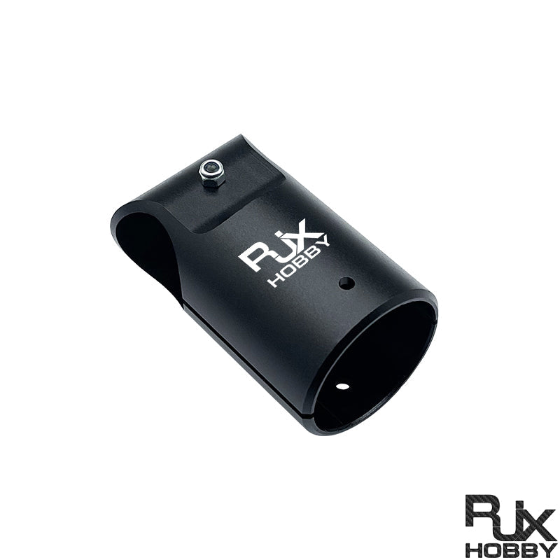 RJX aluminum alloy landing gear tube adapter connector, black clamp sleeve with bolt and RJX Hobby logo