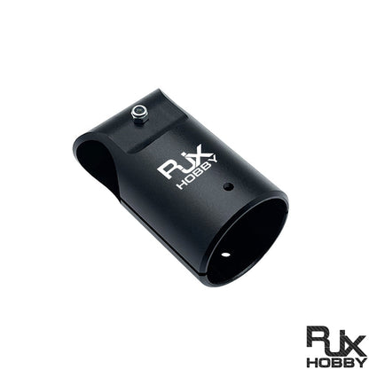 RJX aluminum alloy landing gear tube adapter connector, black clamp sleeve with bolt and RJX Hobby logo