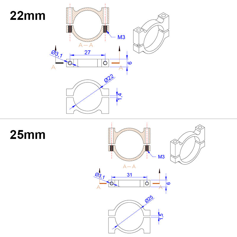 RJX 1pcs 12 16 18 20 22 25 30mm Alloy Tube Clamp Fixture Clip Pipe Bracket for UAV Drone Spare Parts
