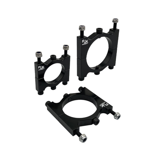RJX Hobby black aluminum alloy tube clamp fixtures with bolt fasteners for UAV drone pipe mounting