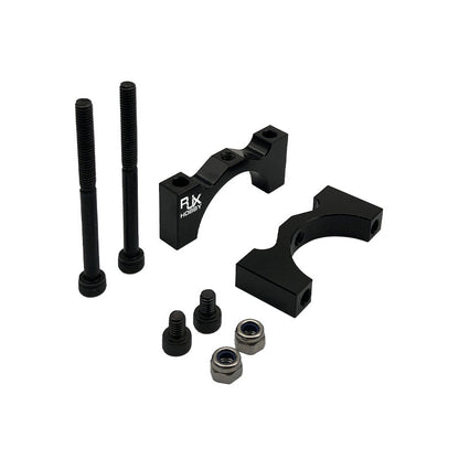 RJX black aluminum alloy tube clamp bracket set with two clamp halves, bolts, and lock nuts for UAV drone frames