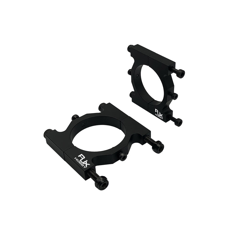 Black RJX aluminum alloy split tube clamp bracket with four bolts, circular pipe fixture clip