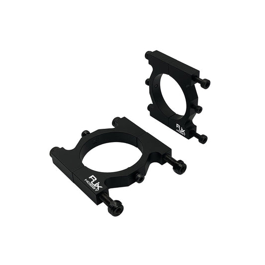 Black RJX aluminum alloy split tube clamp bracket with four bolts, circular pipe fixture clip