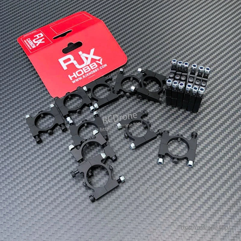 RJX Hobby black aluminum tube clamp brackets with bolt hardware for mounting on round pipes