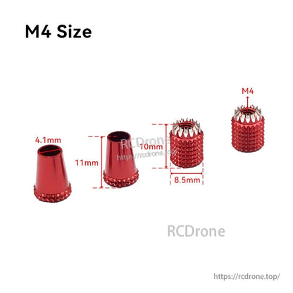 Red RJX aluminum gimbal thumb stick in M4 size with knurled grip, 11 mm height and 8.5 mm diameter