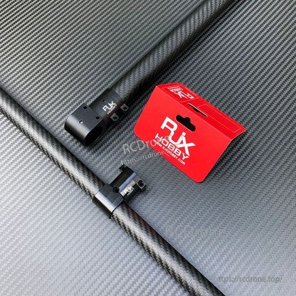RJX Aluminum Landing Gear Tee Tripod Connector, RJX Hobby aluminum tee tripod connector clamps mounted on carbon fiber tubes with RJX packaging card