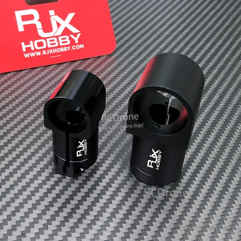 RJX Aluminum Landing Gear Tee Tripod Connector, Two RJX Hobby black aluminum landing gear tee tripod connectors with cylindrical clamp design