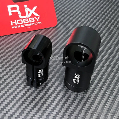 RJX Aluminum Landing Gear Tee Tripod Connector, Two RJX Hobby black aluminum landing gear tee tripod connectors with cylindrical clamp design