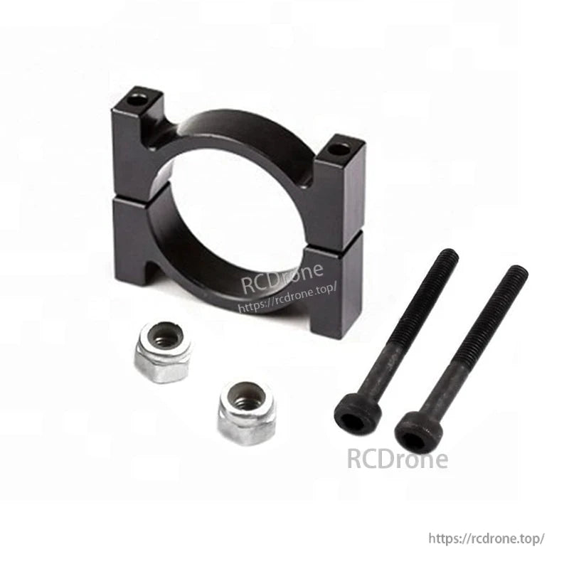 RJX Anodized Aluminum Tube Pipe Clamp, RJX black anodized aluminum tube clamp with circular opening, two hex bolts and two lock nuts for secure mounting